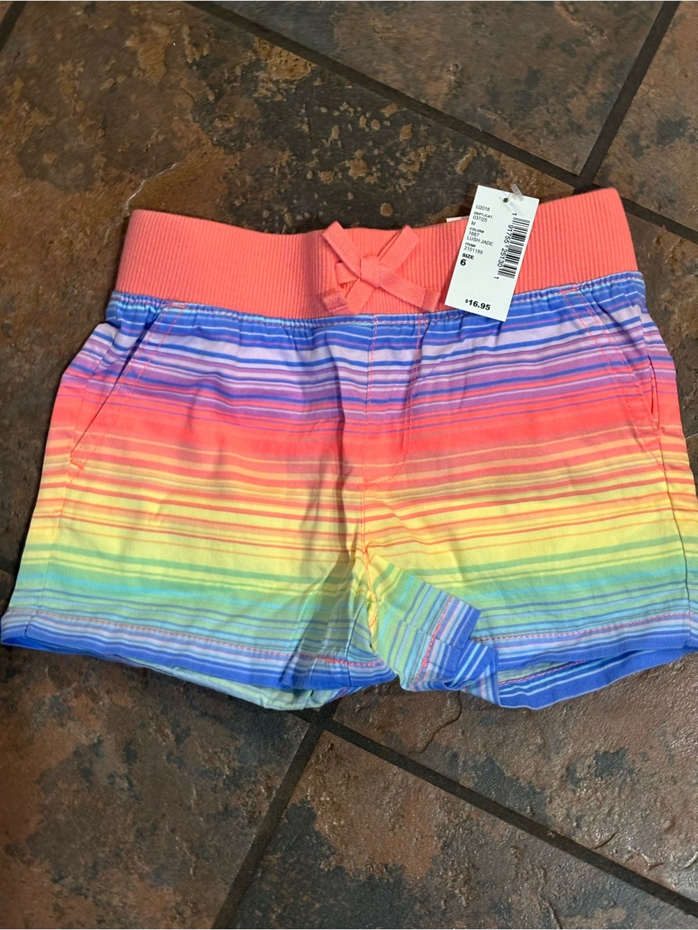 The Children's Place Rainbow Stripe Shorts with Coral Waistband